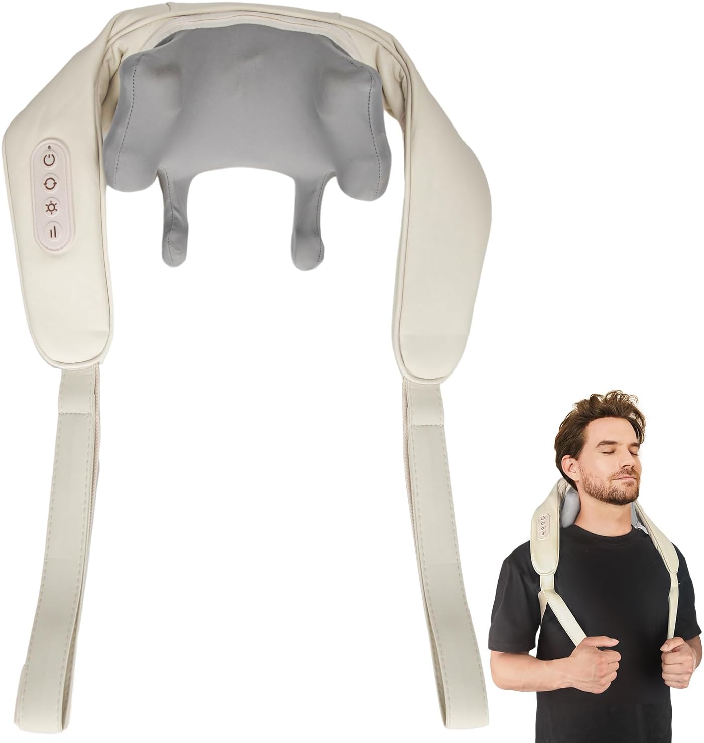 CLMTAS Shiatsu Neck and Shoulder Massager – Ergonomic Design with Adjustable Straps, Deep Tissue Massage Nodes, and Heat Therapy for Pain Relief and Relaxation.