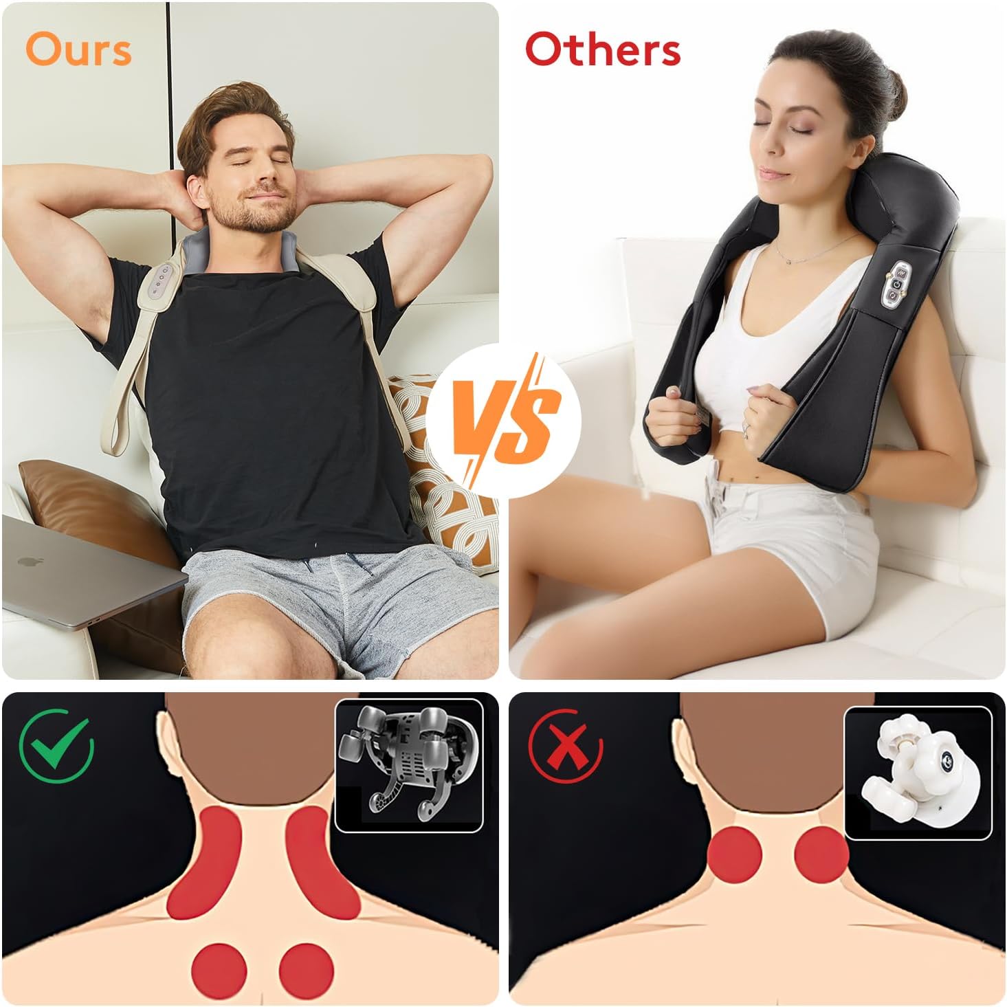 CLMTAS Shiatsu Neck and Shoulder Massager – Superior Design with Deep Tissue Nodes for Full Neck and Shoulder Coverage Compared to Other Massagers. Enhanced Comfort and Pain Relief.